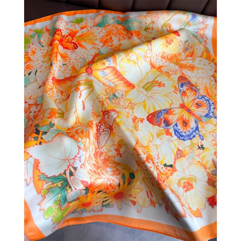 Women S Butterfly Printed Silk Like Square Scarf For Spring Summer Sun Protection