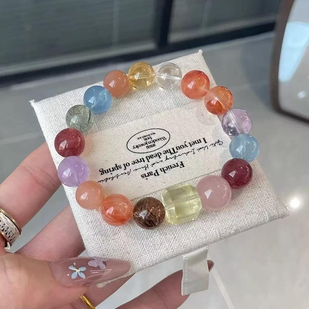 Wang Su-long's natural crystal bracelet, high-end dopamine color series, stylish and full of personality, multi-bead bracelet