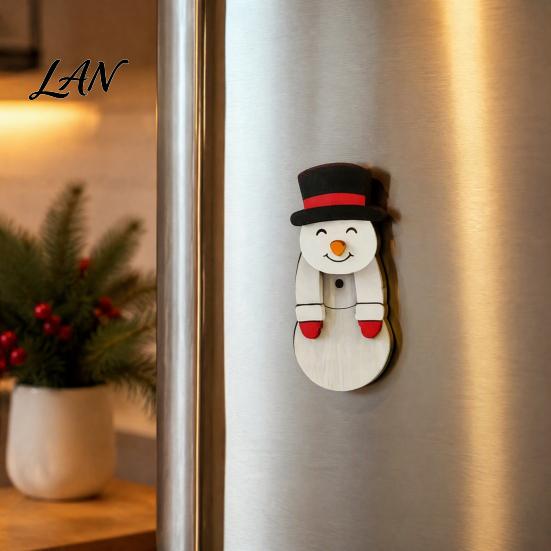 Christmas Party Favors for Kids Wooden Dangle Toy, Santa Claus Refrigerator Magnet, Cute Cartoon Magnetic Iron Decoration Accessories Snowman