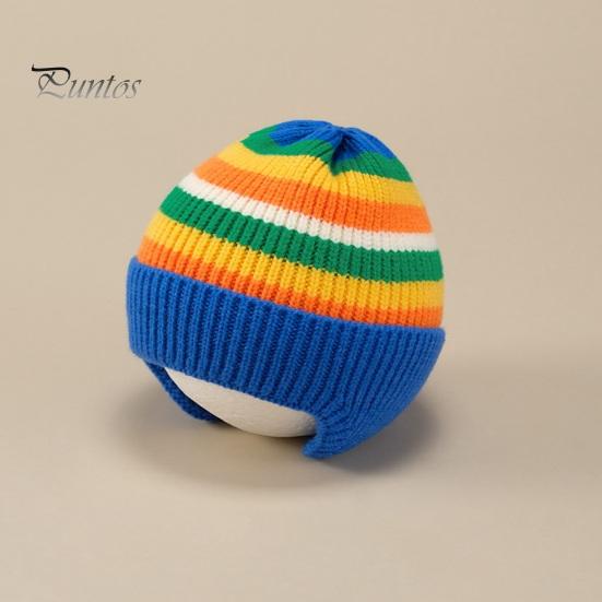 Детская зимняя шапка в полоску радужного цвета вязаная толстая теплая эластичная защита ушей унисекс мягкая теплая ветрозащитная детская шапка-бини