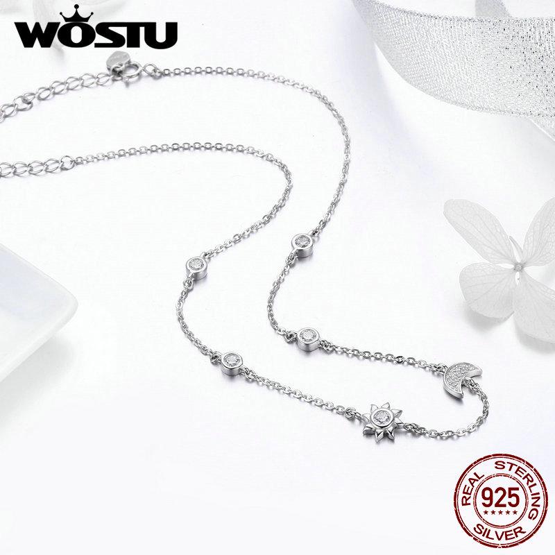 WOSTU Изысканное колье-колье с подвеской из настоящего серебра 925 пробы со сверкающей луной и звездой