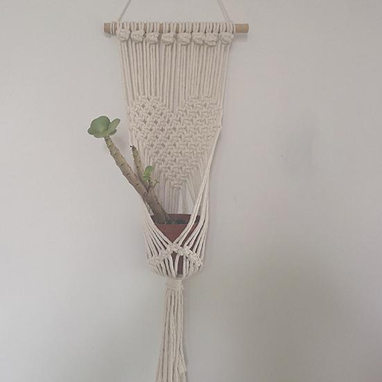 Braided Hanging Basket, Bohemian Wall Tapestry, Knotted Rope Tapestry, Plant Pot Holder Vase Basket for Living Room Nursery Decor