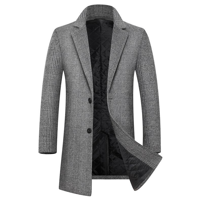 Autumn and Winter Thickened Padded Plaid Woolen Coat Medium and Long Trench Coat Slim Lapel Top Jacket