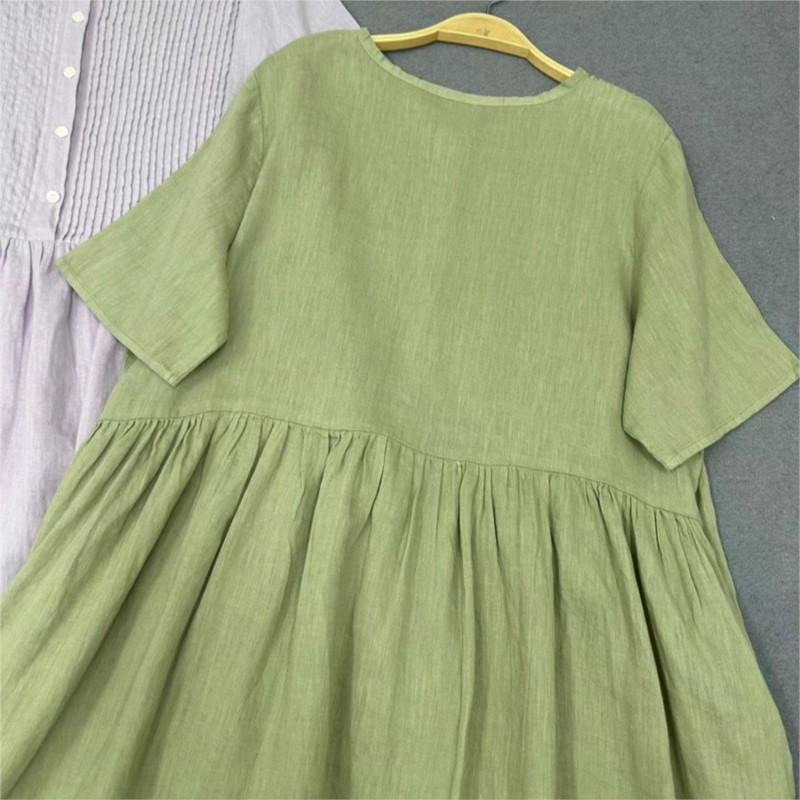 Johnature Летние японские платья-гармошки со складками, повседневные ретро простые женские платья с короткими рукавами