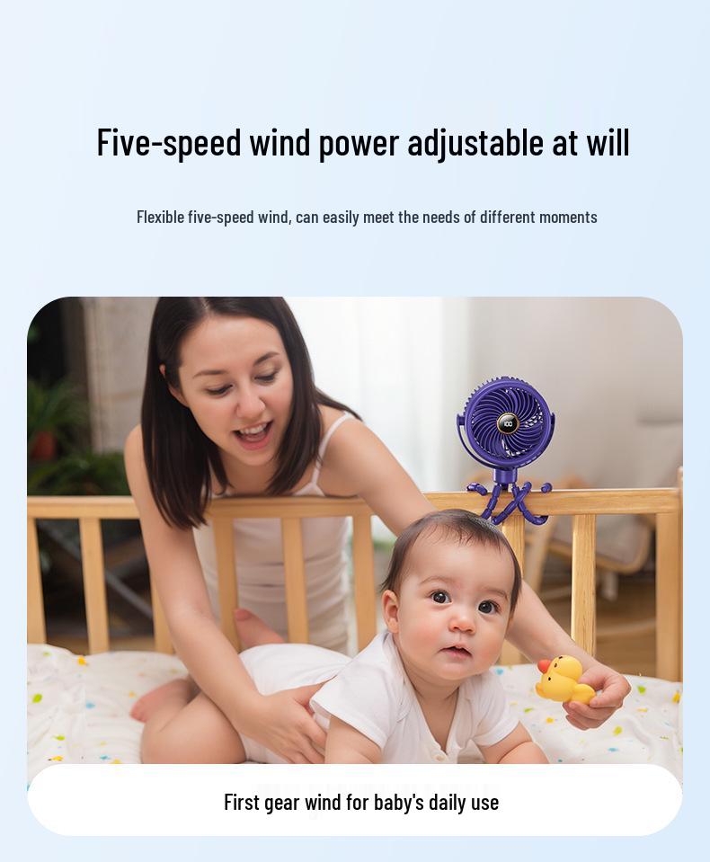 Portable Mini USB-Charging Outdoor Octopus Fan with Rotating Head for Desktop & Stroller