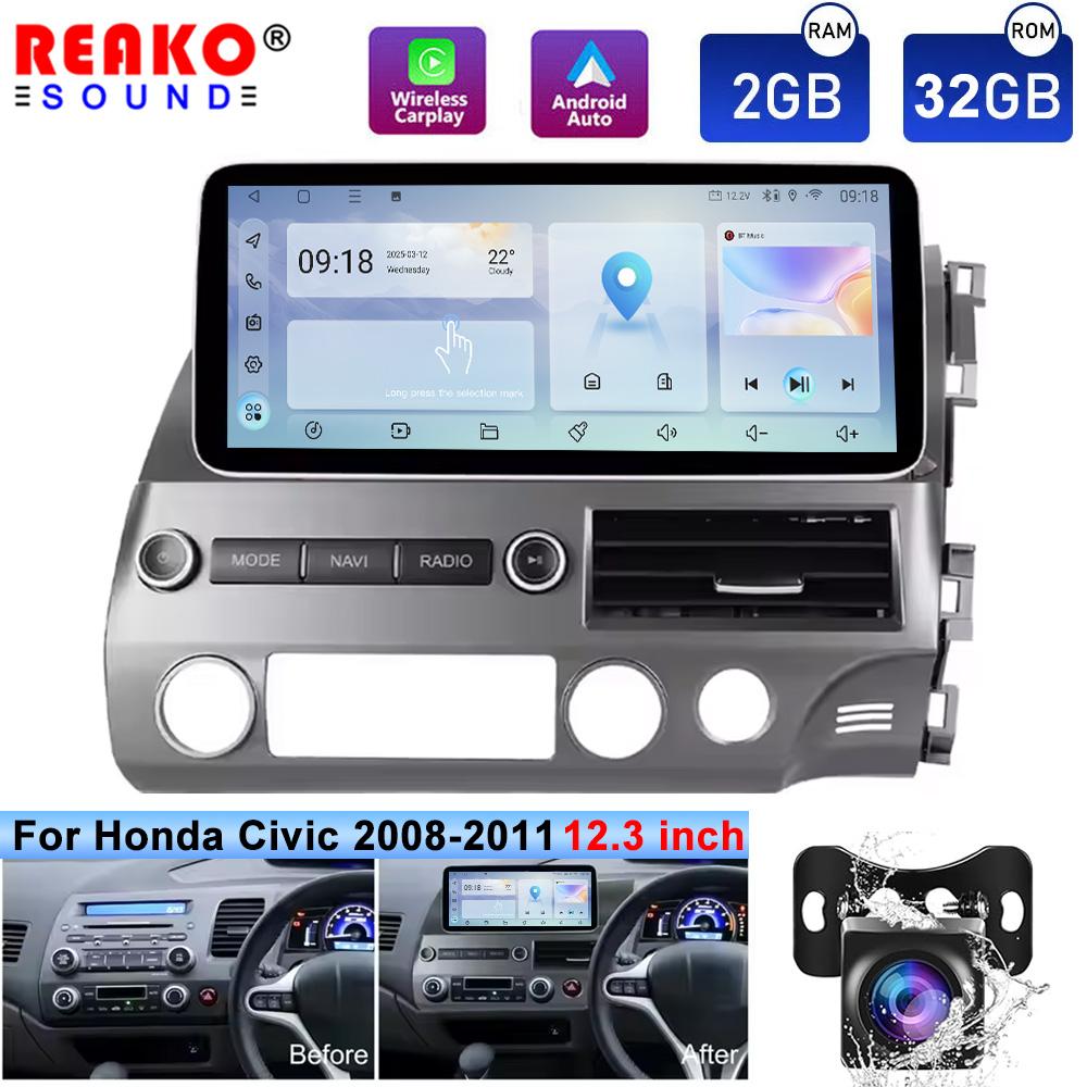 12,3-дюймовый сенсорный экран беспроводной Carplay для Honda Civic 2008-2011 GPS-навигация Bluetooth 4G