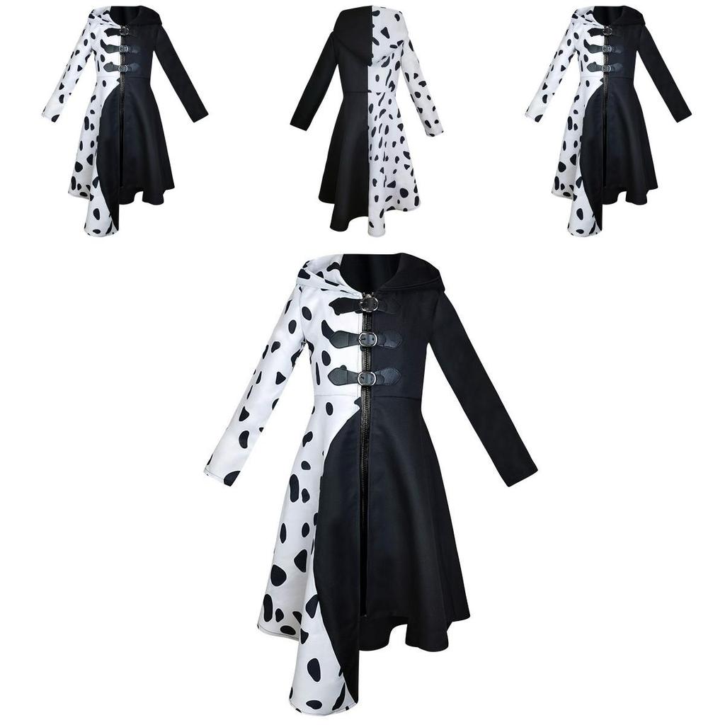 101 Далматинец Черно-белая ведьма Круэлла Де Виль Косплей платье