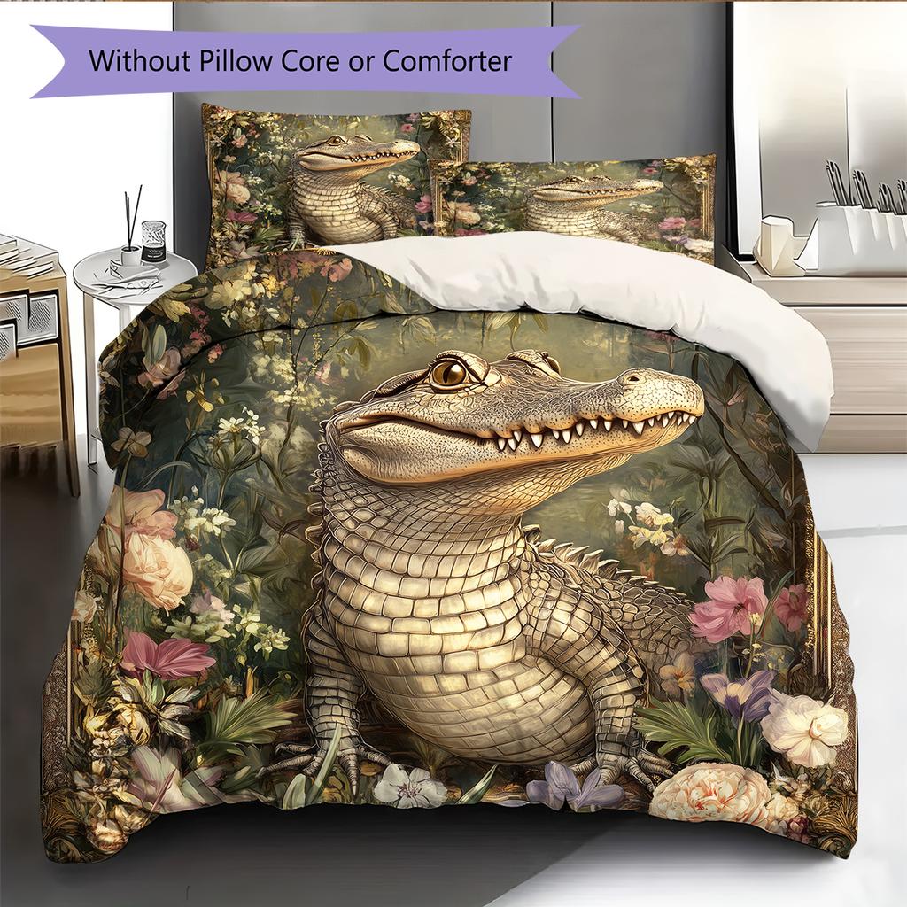 Crocodile Pattern Bedding Home Decoration Birthday Gift (1 * duvet cover + 2 * pillowcase, without core)