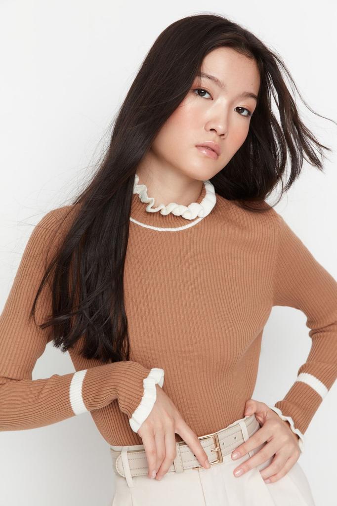 Женский свитер в элегантном стиле, трикотаж с цветными блоками, свитер