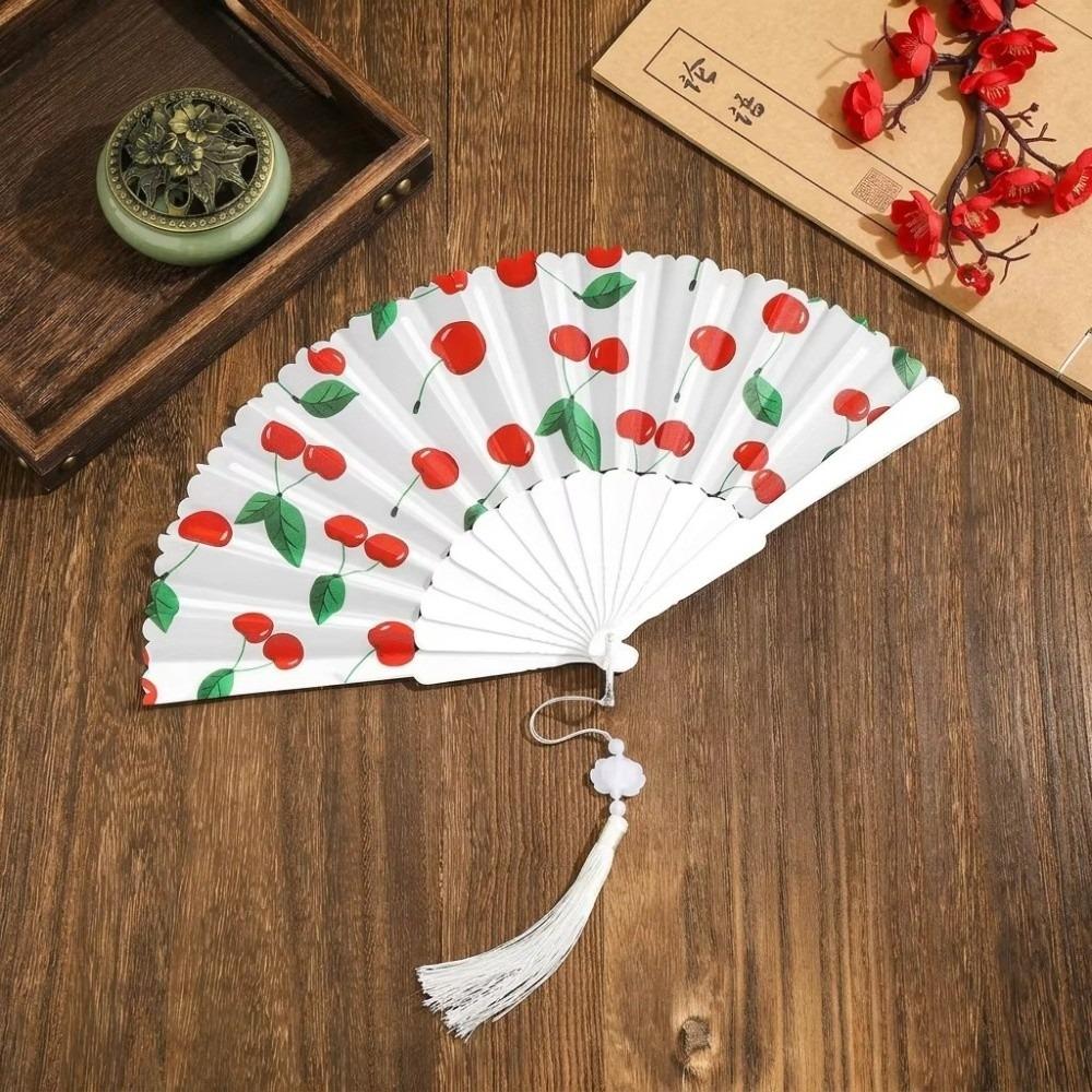 Fruit Pattern Handheld Fan Lemon Design Portable Fan Casual Fabric Tassel Fan Women