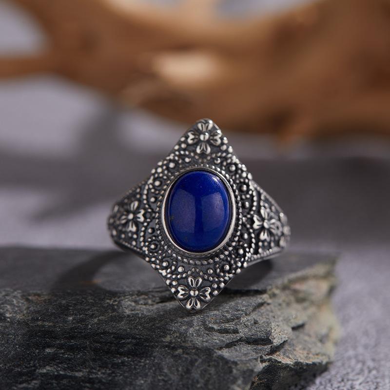 Винтажное кольцо из стерлингового серебра S925, инкрустированное натуральным малахитом, синим золотом, зеленым халцедоном, тайское серебро, женское открытое кольцо