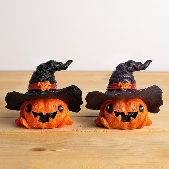 Mini Pumpkin Statue with Witch Hat Halloween Decoration Exquisite Workmanship Cute Pumpkin Figurine Table Festival Decoration