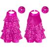 Kids Dance Leotard Halter Neck with Shiny Sequins Ruffles for Jazz Latin Performance Costume