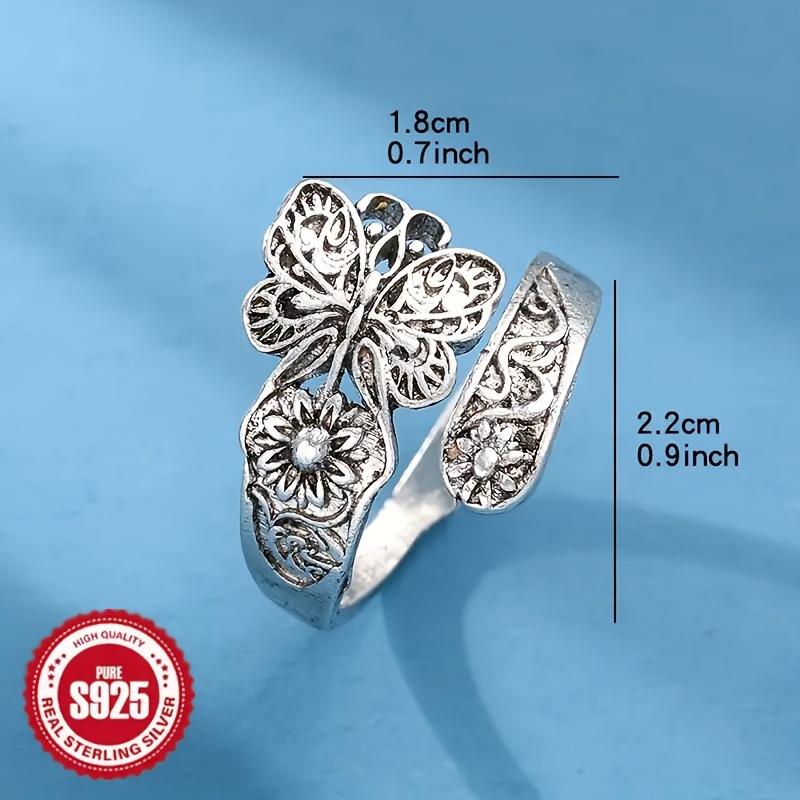 The Bohemian butterfly flower carving ring features925Adjustable open vintage ring made of pure silver, a gift for a special person, party accessory,