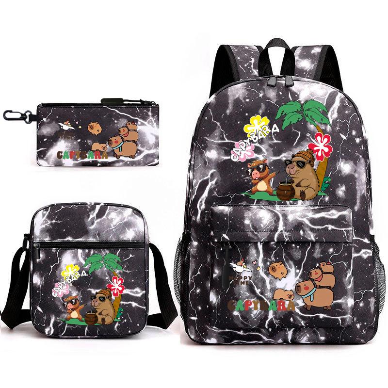 New Kapibara Student School Bag Fashion Popular Backpack Shoulder Bag Pencil Bag Three-piece Set