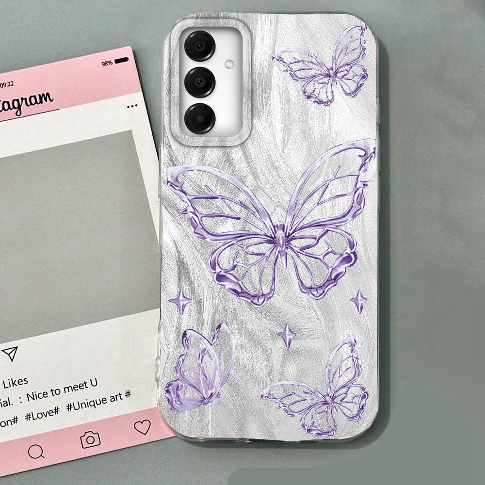 Laser Silver Butterfly Phone Case for Samsung Galaxy A55 A56 A36 A26 A16 A53 A06 A14 A24 A34 A54 A15 A25 A35 A12 A22 A32 Cover