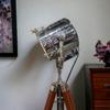 67-Inch Nautical Tripod Floor Lamp - Handmade Chrome & Wooden Base - Industrial Maritime Decor
