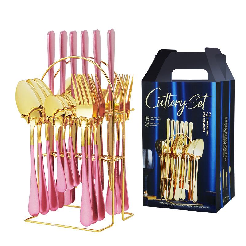 24 Pieces Luxury Tableware Cutlery Set Stainless Steel Tableware Set Gold Tableware Set Knife Fork Spoon Dishwasher Tableware