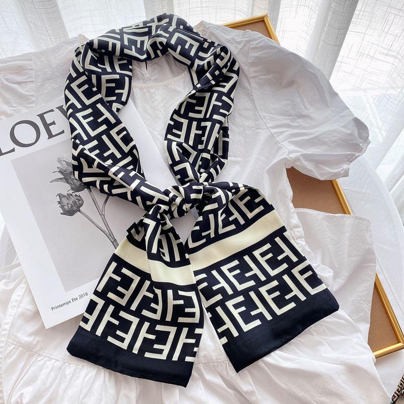Luxury Design Women Summer Long Silk Scarf Hair Headband Foulard Skinny Bag Scarves Neckerchief Lady Shirt Decorative Streamers