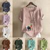 Women's Fashion Elephant Prined Short Leeve T-shirt Loose Cotton Shirt Casual Loose Summer Blouse Tops Plus Size
