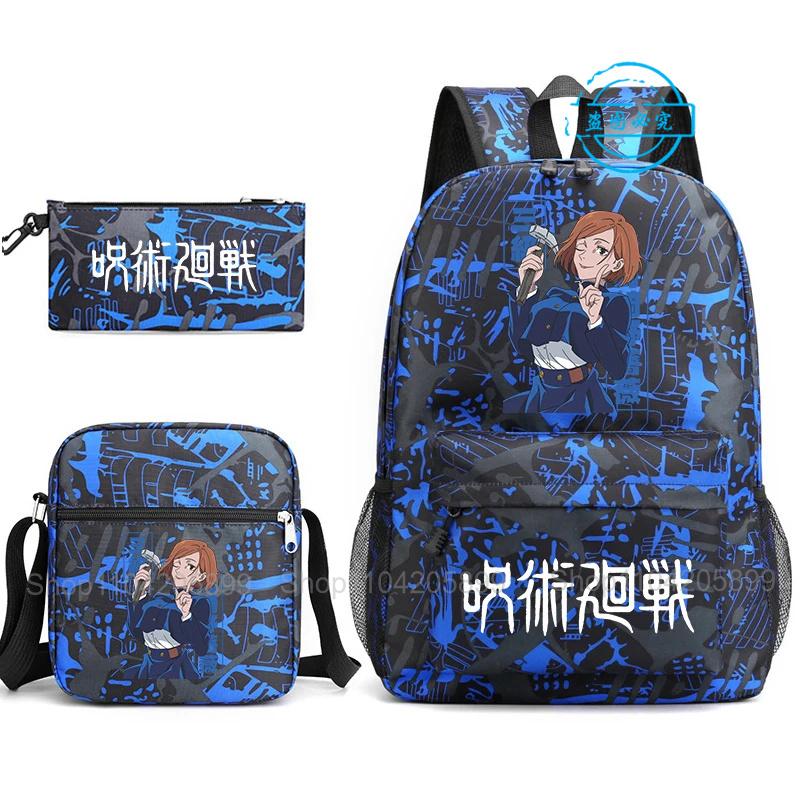 3 шт. Рюкзак Jujutsu Kaisen для мальчиков и девочек Аниме Mochila Студенческая школьная сумка с плечевой сумкой Пенал Ежедневная дорожная сумка Rucksack