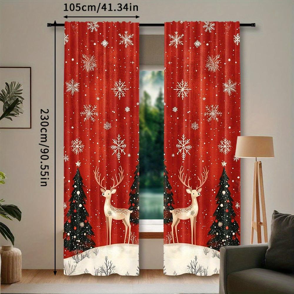2 Pieces Festive Christmas Curtains: Deer, Snowflakes, and Gifts - Perfect for Living Room or Bedroom Home Decor