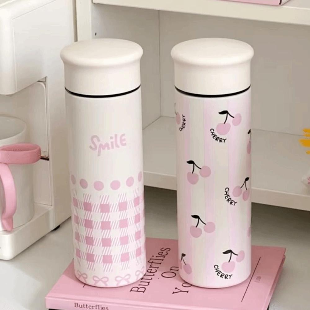 304 Stainless Steel Pink Bow Water Bottle Large Capacity Double-layer Water Cup  Sport