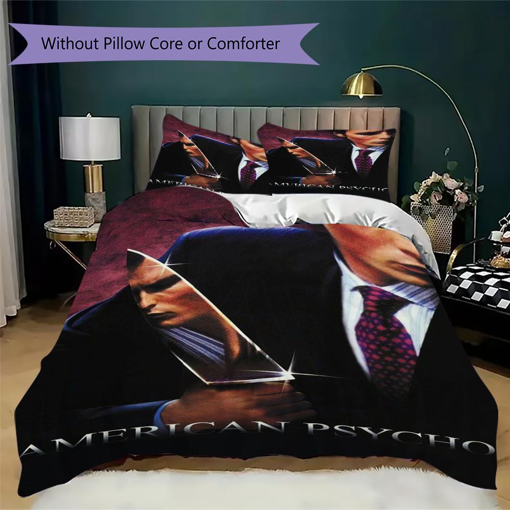 American Psycho Pattern Bedding,Quilt Set Quilt Cover Pillowcase Home Birthday Gift(1 * duvet cover + 2 * pillowcase, without core)_lx