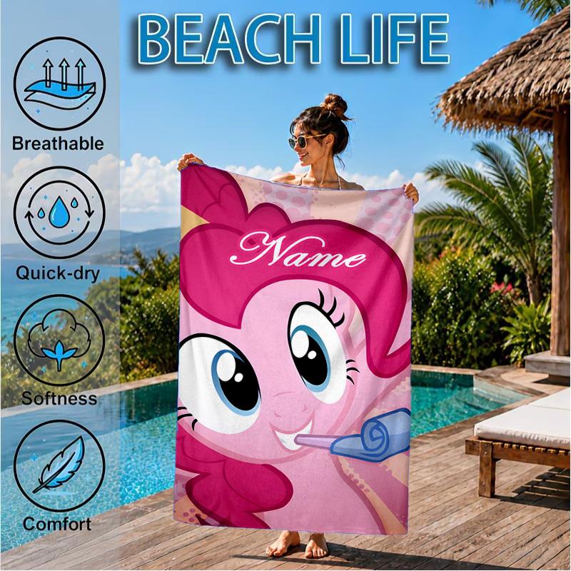 Custom Name Unicorn Pony Beach Towel Microfiber Beach Towel, Lightweight and Quick-Dry, for Summer Travel, Swimming Pool Gift