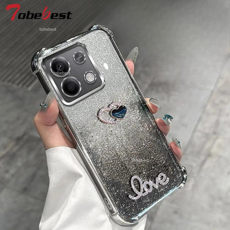 3D Любовь Противоударный Блестящий Гальванизированный Силиконовый Чехол для Xiaomi Redmi Note 13 Pro Plus 13C 13R 4G 5G Мягкая Задняя Крышка