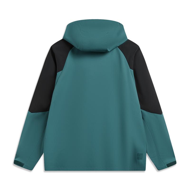 Li Ning Outdoor CF Shell Color Block Ветрозащитная Дышащая Водонепроницаемая Свободная Однослойная Куртка Мужские куртки Чернильно-Зеленая AFDW231-1