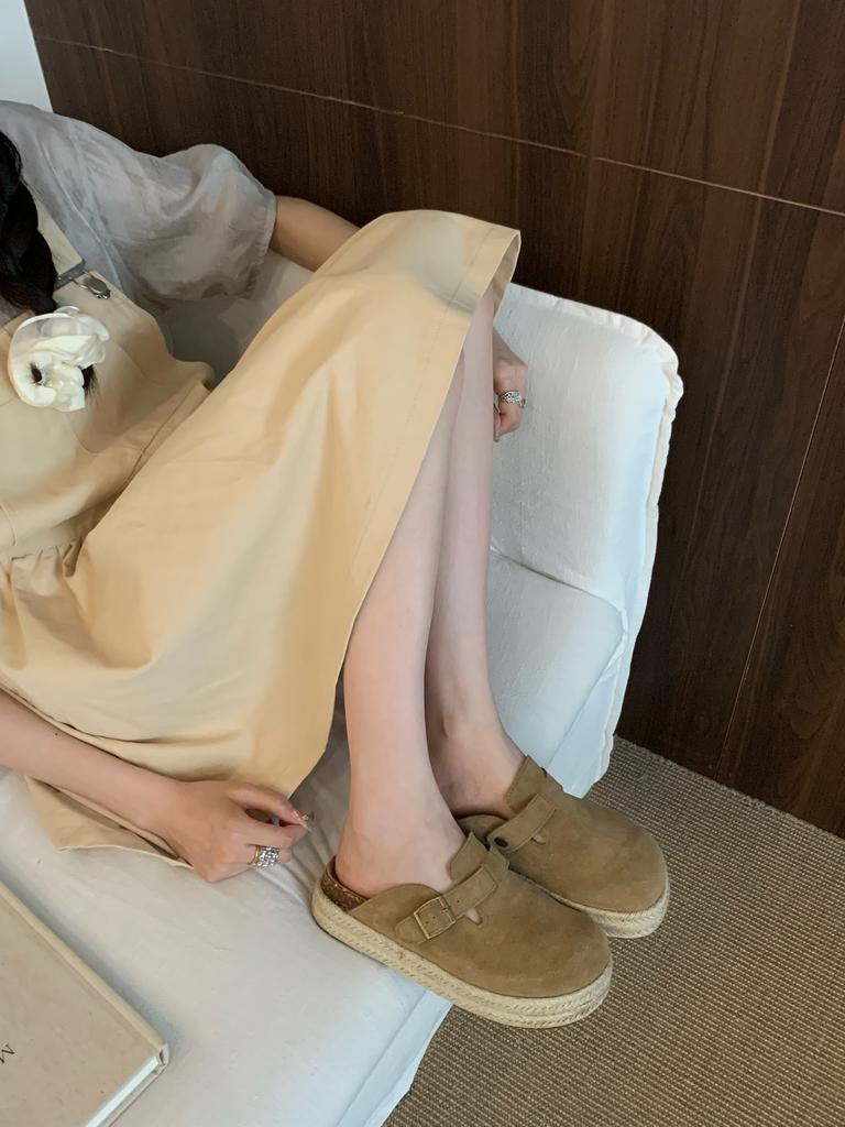 Модная обувь рыбака кожаная с закрытым носком полушлепанцы женские летние для улицы 2025 шнуровка премиальный толстая подошва подошва маффин ленивый