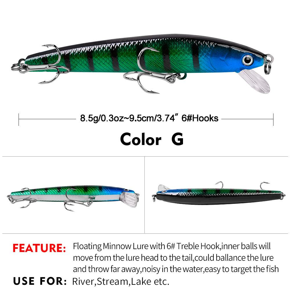 Приманка Minnow 10 цветов, твердая приманка, плавающая приманка Minnow, 9,5 см, 8,5 г, пластиковая приманка