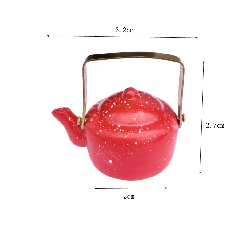 Classic 1:12 Scale Miniature Enamel Kettle for Dollhouse Kitchen Retro Design