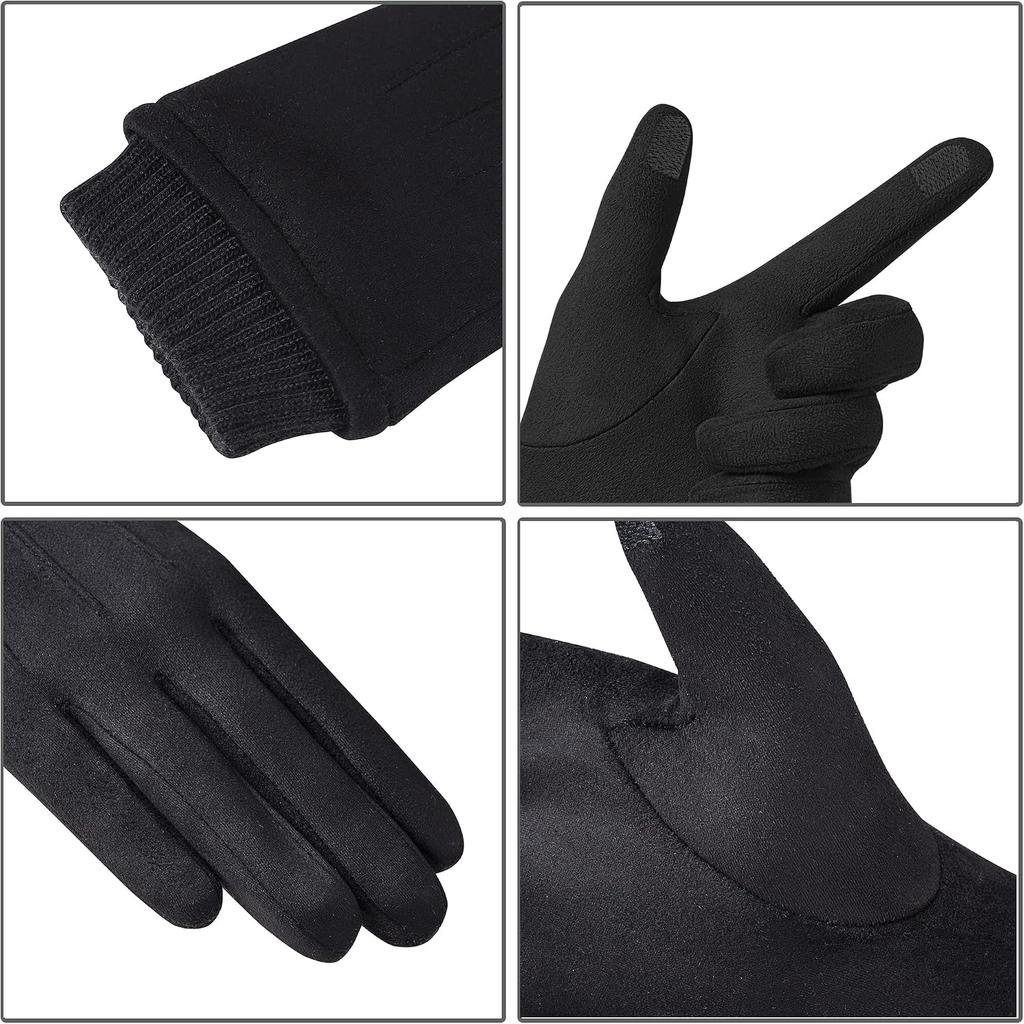 Winter Suede Gloves Women, Warm Wool Lining Touchscreen Texting