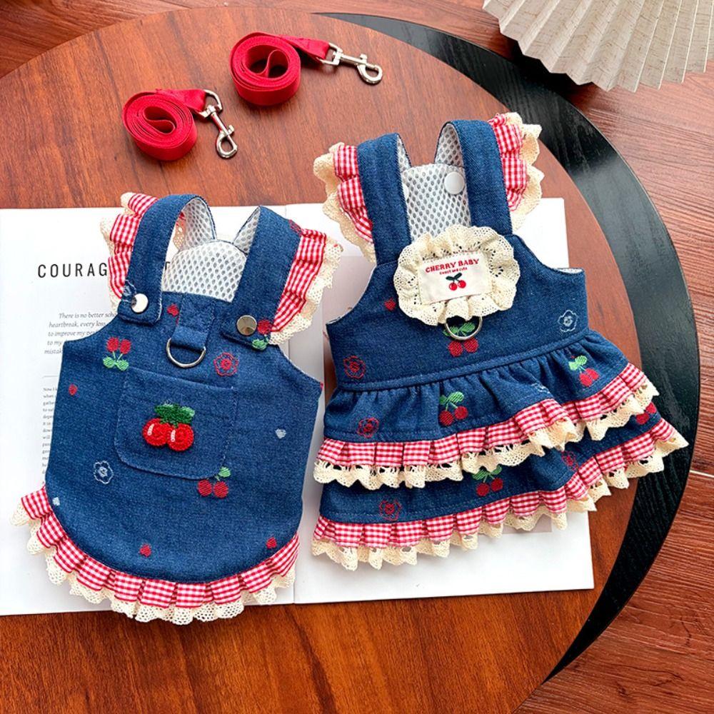 Suspender Dress Dog Denim Dress Breathable Mesh Cat Clothes Pet Dog Skirt Couple Outfit