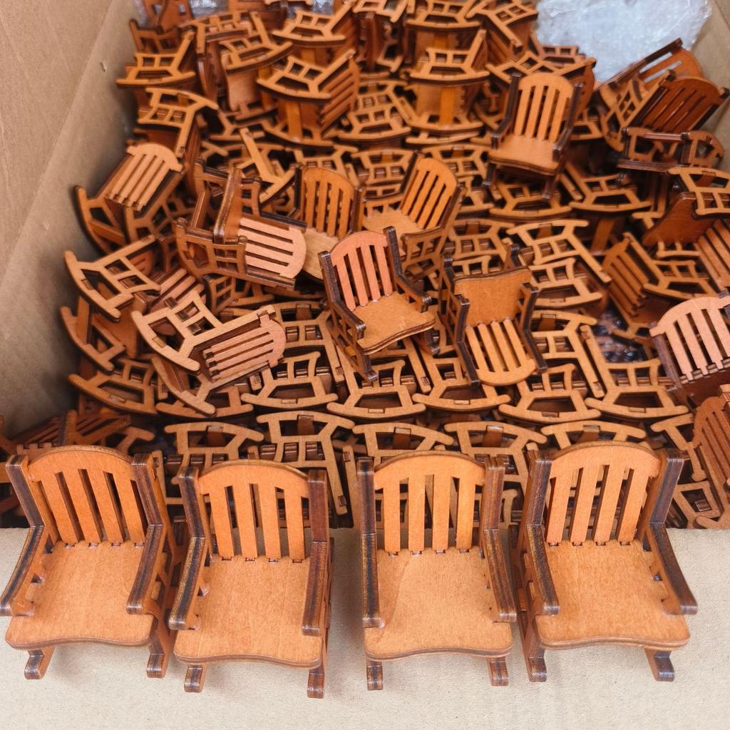 Handmade Miniature Wooden Frog Rocking Chair Ornament - DIY Decorative Accessory