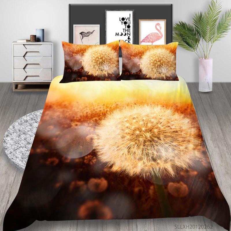 Постельное белье с 3D принтом одуванчика, односпальная двуспальная кровать, полноразмерная наволочка с растительным узором и пододеяльник 2 или 3, удобное украшение для дома