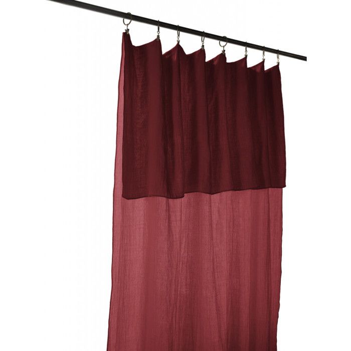 Lot de 2 rideaux ajustables + 8 anneaux pince "Gaîa" 140 x 300 cm "Gaze de Coton" - Gaïa Lie de Vin