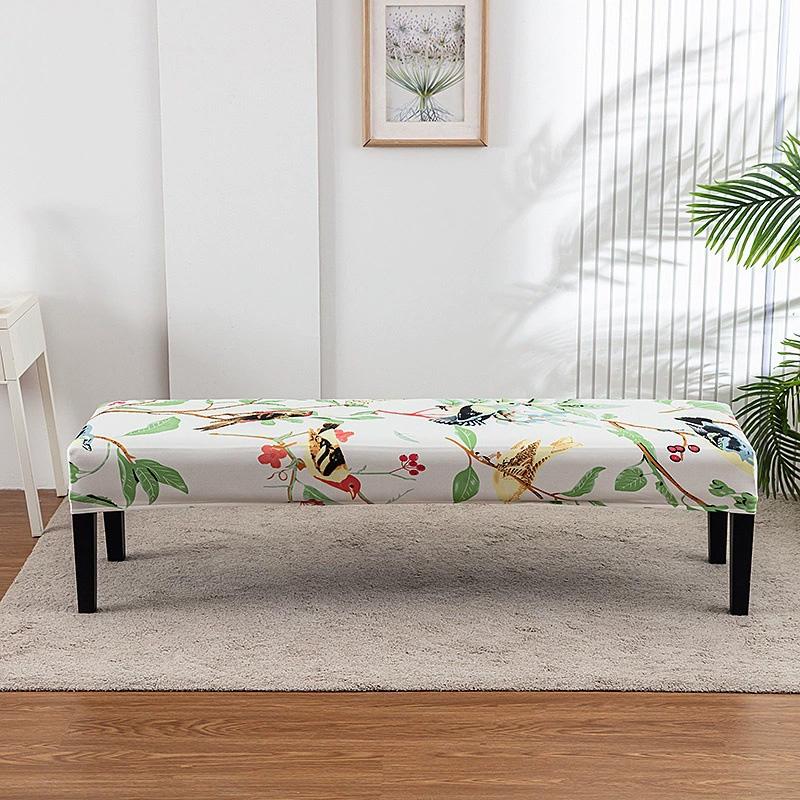 1 шт. Длинный чехол для табурета Нескользящий чехол для длинной скамьи Пылезащитный протектор для скамьи Чехол-накидка Цветочный принт Полная обертка Эластичный чехол-накидка