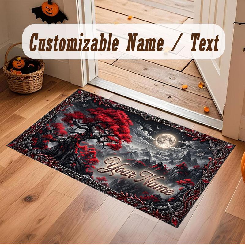 Mushroom Forest Theme Crystal Velvet Floor Rug Personalized Custom Name Text Warm Carpet Home Decoration