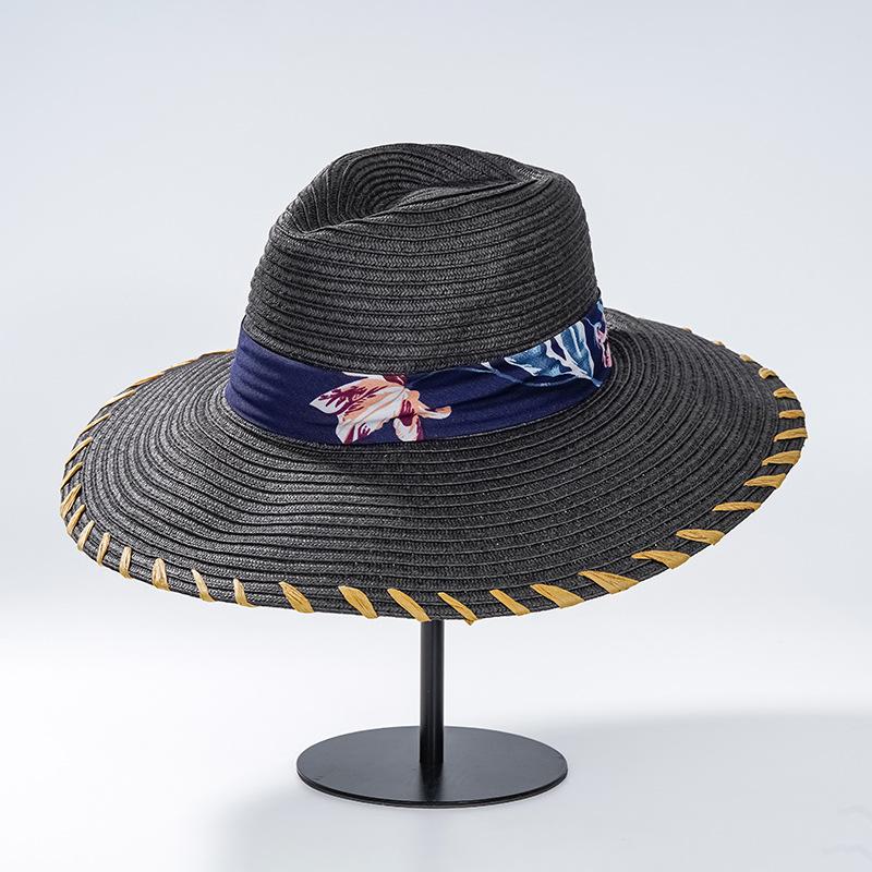 Large brimmed straw hat sunscreen temperament papyrus lafite beach hat sunshade hat lady summer sun panama hat jazz hat man