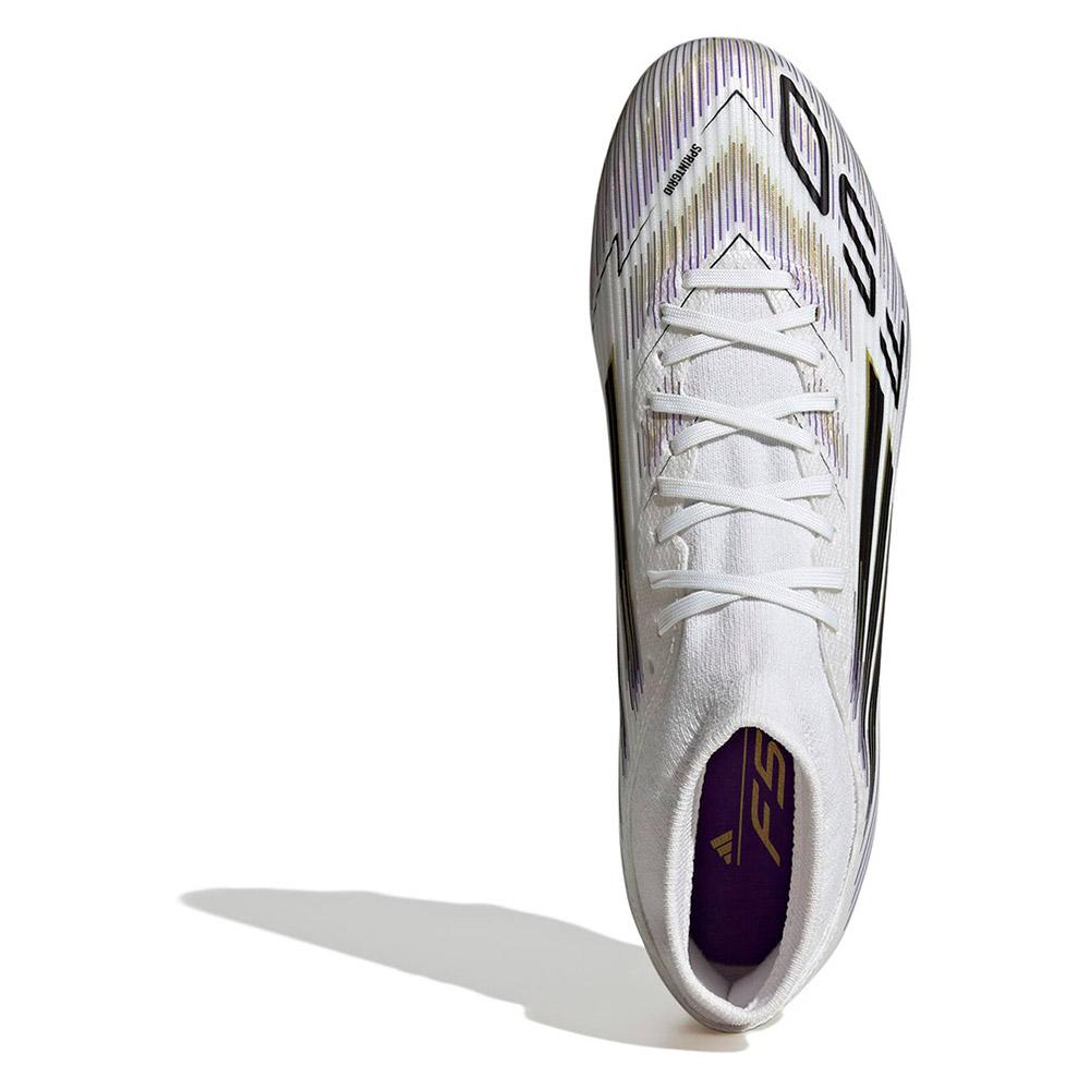 Adidas f50 league mid fg/mg soccer shoes white/black/gold