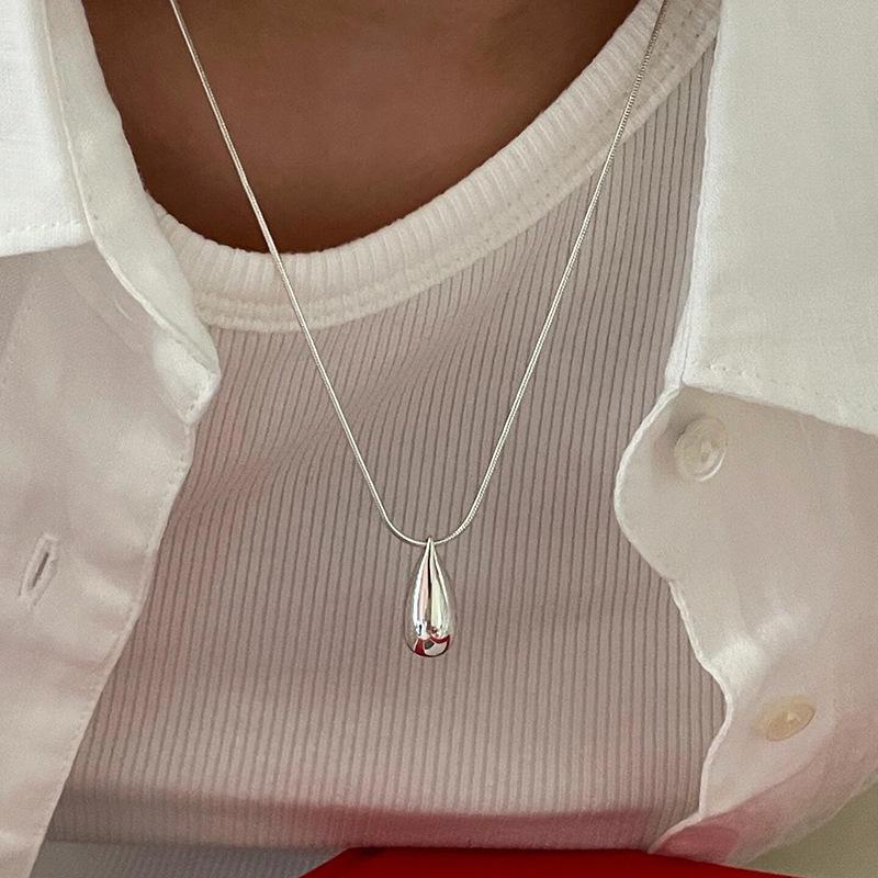VENTFILLE 925 Sterling Silver Black Agate Necklace for Women Girl Snake Bone Chain Water Drop Jewelry Gift Dropshipping