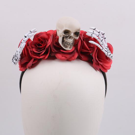 Halloween Flower Headband for Women Gothic Rose Skull Skeleton Hand Headpiece Floral Cosplay Dress-up Accessory for Halloween Parties Events