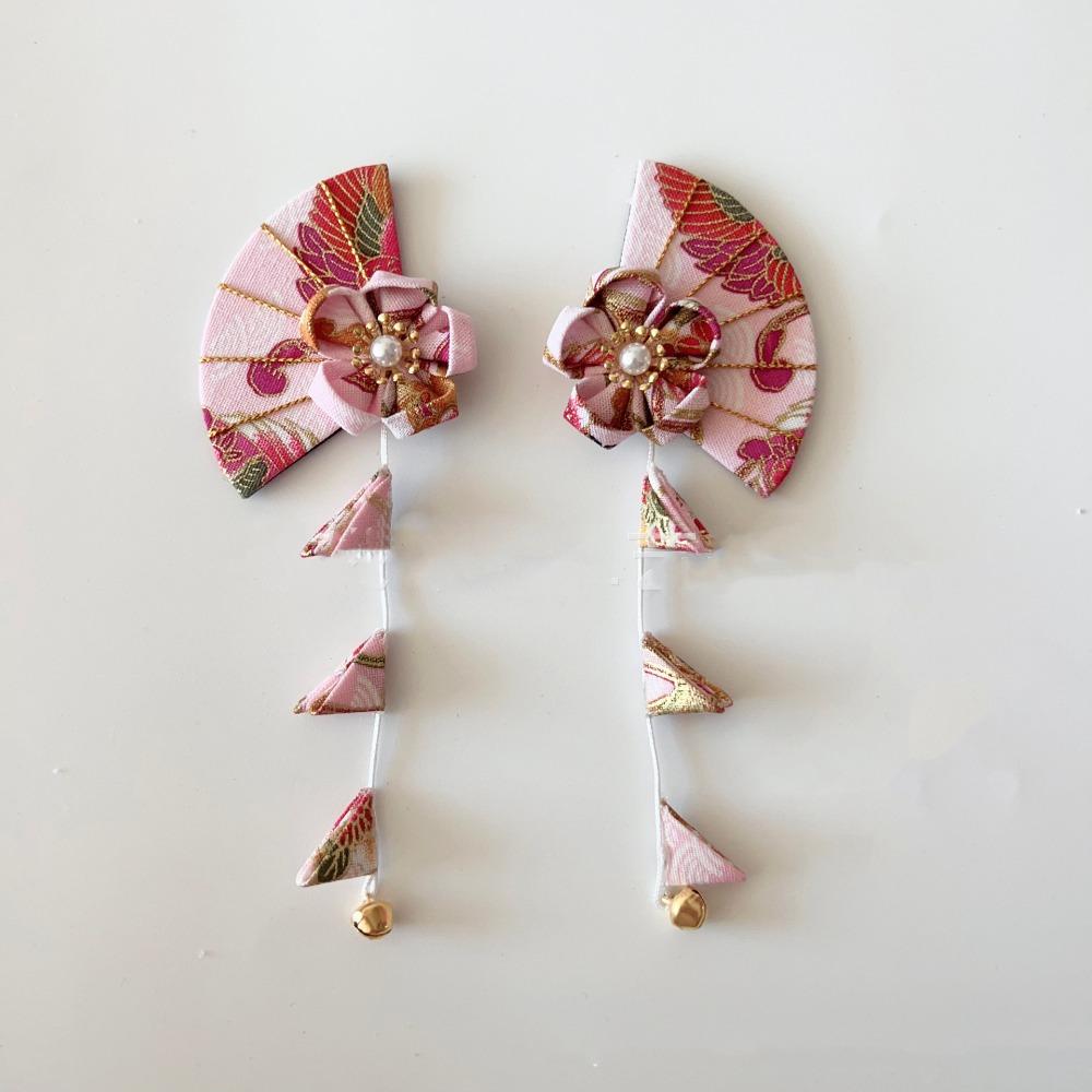 Flower Kimono Sakura Hairpin Sakura Hanfu Fan Hair Clip Sweet Tassel Fan Hair Clip Outdoor