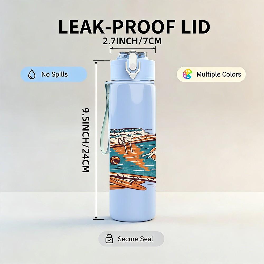 1PC Vintage Desert Road Trip Print 750ml Color Plastic Sports Water Bottle Leakproof Flip Straw Lid Suitable for Sports Office Home Use