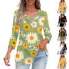 Shirts For Women Trendy V Neck Button T Shirts Casual Printed Summer Tees T Shirt Blouse Three Quarter Sleeve Tops For Women