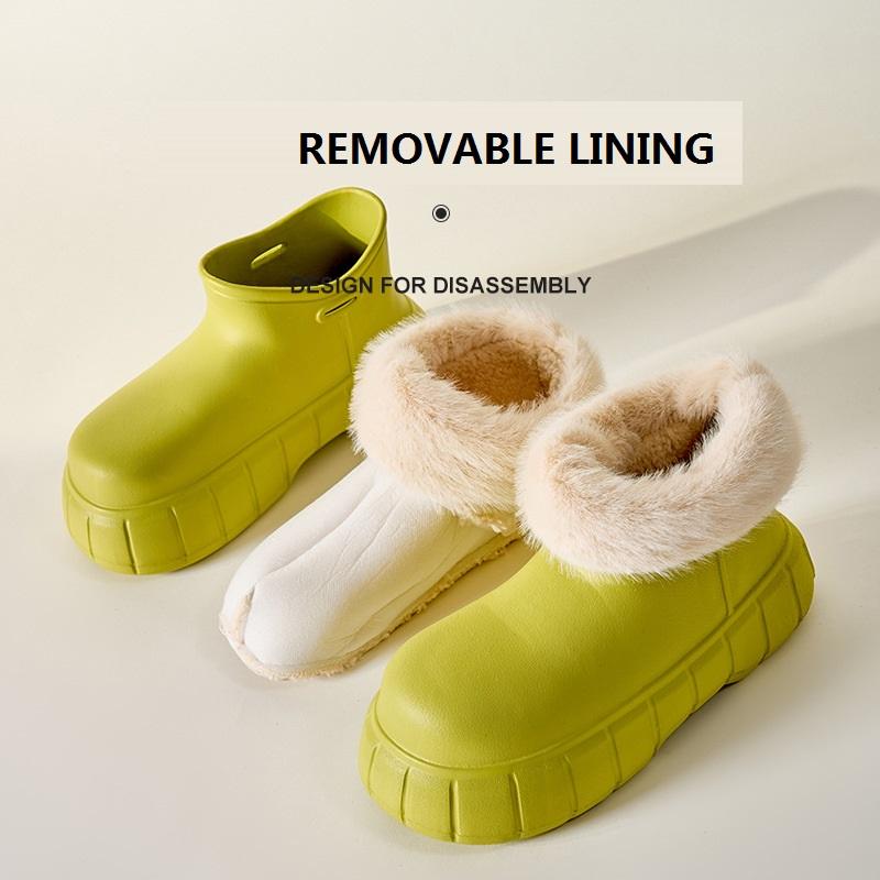 Wide Fit EVA Rain Boots Women's Candy Color Rainshoes Youth Girls Winter Fur Booties Woman Platform Chunky Ankle Rain Boots New