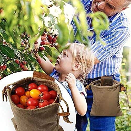 Outdoor Foraging Bag Waxed Canvas Collapsible Foraging Pouch Fruit Picking Storage Bags Leather Belt Waist Hanging Tool Bag for Travel Camping Hiking